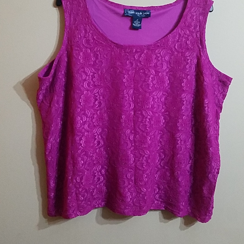 Susan Graver 1XL Lace Tank liquid material lined